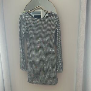 Stunning mirrorball, sequins, long sleeve New Year’s Eve party dress